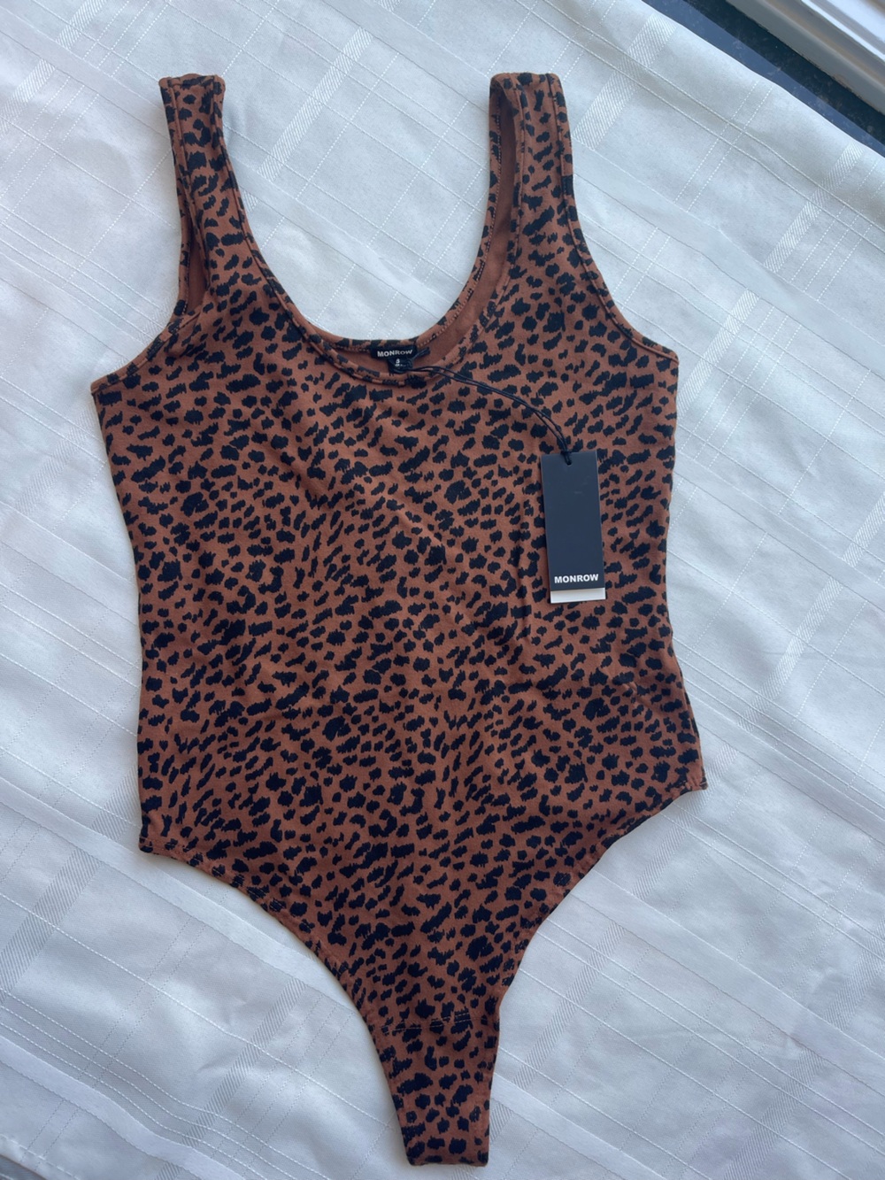 Monrow Brown and Black Leopard-Print One-Piece Bodysuit